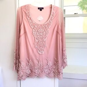 ROAMANS Lace Pearl Beaded Tunic Embroidered Pink Women’s Plus Size 22W 1X 2X